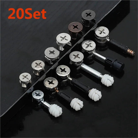 50 Piece Built Tough Cam Lock Fittings And Furniture Connector Hardware Kit With Rust Resistant Cam Screws and assorted hardware view.