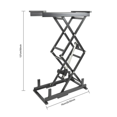 High Tech Electric Scissor Lift Table For Warehouse Pros, 180 Lb Heavy Duty Capacity, rust proof black iron design, adjustable height.