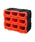 Modular Garage Storage Tower With 9 Removable Bins, Wall Mount Organizer, Black And Orange Polypropylene Cabinet, 12.5x6.6x14.9 inches
