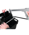 On The Go Tool Caddy With Magnetic Tray Heavy Duty Portable Organizer for Gear showing compartments and built-in phone holder