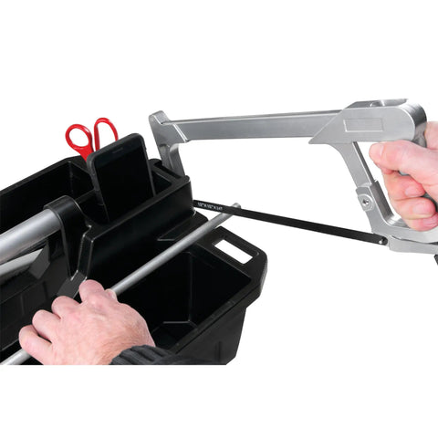 On The Go Tool Caddy With Magnetic Tray Heavy Duty Portable Organizer for Gear showing compartments and built-in phone holder