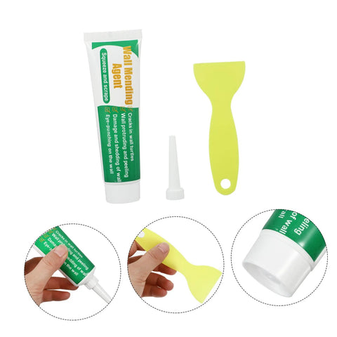 Two Pack Wall Repair Cream And Self Adhesive Paste For Cracks And Holes Pro Strength Wall Mending Agent For Home Diy Use Easy Application Quick Fix No Mess Drywall And Ceilings Safe On Painted Walls shown with scraper and nozzle