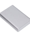 DIY Friendly Lightweight Aluminum Project Box Enclosure With Matte Silver Sandblasted Finish, Heavy Duty Oxidation Treated Case For Circuit Boards, PCB Wiring And Electronics Projects, Industrial Equipment Use. Silver aluminum project box enclosure, angled view.