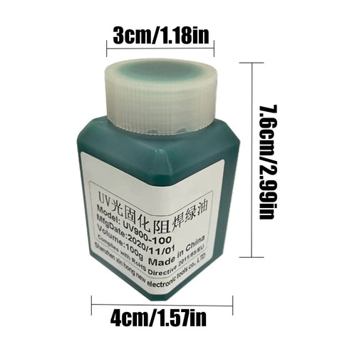 Solder Green Epoxy UV Solder Mask For Circuit Boards, PCB Insulation Masking Ink bottle with dimensions