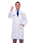 Custom Men's Lab Coat With Name And Logo, Professional Doctor Coat, Full Sleeves White Medical Coat, Lapel Collar, Three Pockets