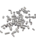 Straight Up Solid 304 Stainless Steel Cup Point Hex Set Screw Assortment Featuring 240 Pieces Across Twelve Standard Inch Threads scattered on a surface.