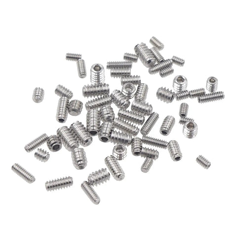 Straight Up Solid 304 Stainless Steel Cup Point Hex Set Screw Assortment Featuring 240 Pieces Across Twelve Standard Inch Threads scattered on a surface.