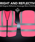 Rock This Neon Pink Three Pack Reflective Safety Vest For Men And Women Featuring Bold Two Inch Strips For Genuine High Visibility Coverage On Active Job Sites And Nighttime Outdoor Tasks Stay Safe Out There Straight Up Every Single Day showing 360-degree reflective coverage with bold pink and gray stripes.