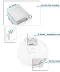Ultra Thin 5 Inch LED Recessed Light With Junction Box 12W Dimmable Wafer Downlight 5 CCT Color Selectable with IC rated components and junction box dimensions