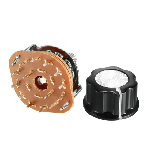 Dope 2 Pole 6 Throw Rotary Switch Selector with plastic knob, showing 14 pins and black knob for DIY projects, 1 Deck 9mm mount hole
