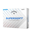 Box of Supersoft Golf Balls With HyperElastic SoftFast Core for Crazy Fast Driver And Iron Speeds in a white 12-ball pack.
