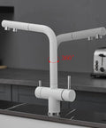 3-Way Kitchen Faucet with Pull-Down Hose Ch h Rotating Design Water Filter for Drinking Modern Sink Mixer with 360° swivel feature.