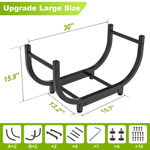 Heavy Duty 30 Inch Firewood Rack For Indoor And Outdoor Use, Rustproof Steel Log Holder With Powder Coated Finish dimensions