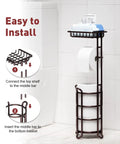 Free Standing Toilet Paper Holder Stand Dispenser With Top Shelf For Bathroom Storage Keeps One On The Roll And Three Spare Mega Rolls Bronze Finish