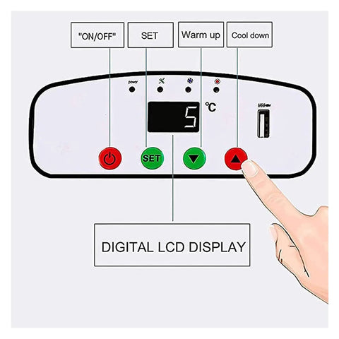 Digital LCD display controls for Road Ready Portable Insulin Cooler That Keeps Diabetes Meds And Breast Milk Chilled On The Car Ride.