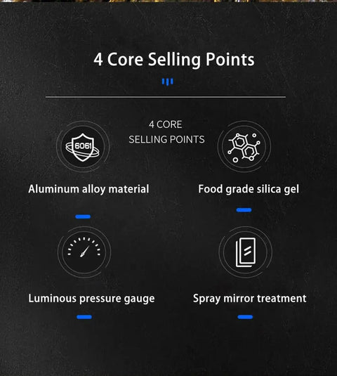 Infographic showcasing 4 core selling points of Mini 0.5L Scuba Tank Portable Underwater Breathing System for 5 to 10 Minute Dives