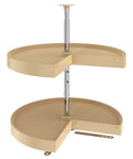 24 Inch Dual Tier Lazy Susan For Corner Kitchen Cabinets with two pie cut plastic shelves and chrome pole, perfect for cabinet organization.