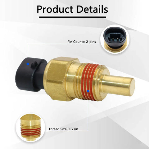 Drop In Coolant Temperature Sensor ECT For Chevy GMC Buick Cadillac Pontiac, Easy Install Direct Fit Replacement, OE Numbers 213-928, 15326386, 12146312, 25036979, TS10075, 5S1018 two-pin brass sensor