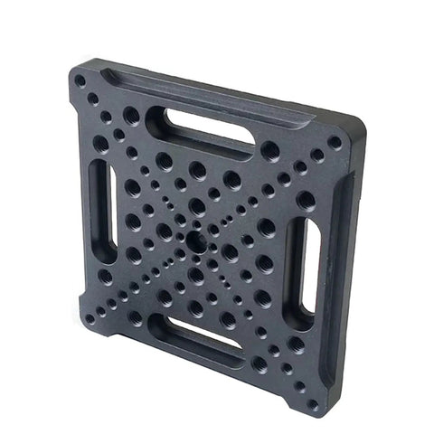 Base Plate Displacement Sliding Table Adapter Plate For 25x25mm Matrix With M2 M3 M4 M6 Threaded Holes, 6061 Aluminum Alloy Black Anodized, Boss Grade Breadboard Style Mounting Platform For Precision Slides. black anodized adapter plate with threaded holes