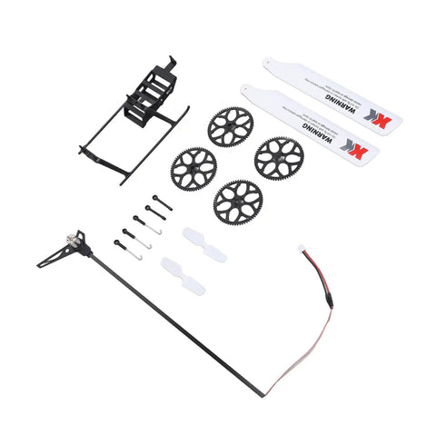 RC Helicopter Parts And Accessories Beefed Up Kit with landing gear, tail rotor, main gear pull rod, and tail assembly visible.