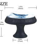 Four Piece Blue Marbled Cabinet Knobs And Drawer Pulls With Striking Crystal Glass Balls, size and dimensions shown.