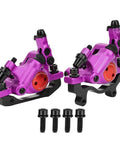 Heavy Duty Hydraulic Disc Brake Set Built Different With Reinforced Aluminum Calipers, purple aluminum calipers with bolts.