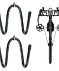 Pack Of 2 Bow Hanger Wall Mounts Adjustable Bow Holder Rack with compound bow, heavy duty build, rubber-coated grip.