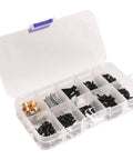 Metal Screw Set For One Twelfth RC Cars And Shells, Pro Grade, Heavy Duty Fasteners, Heat Conductive Alloy, Replaces Plastic Screws, Secure Car Body Shell, Raise The Column Fastener Kit, RC Accessories And Repair Tools in compartment case