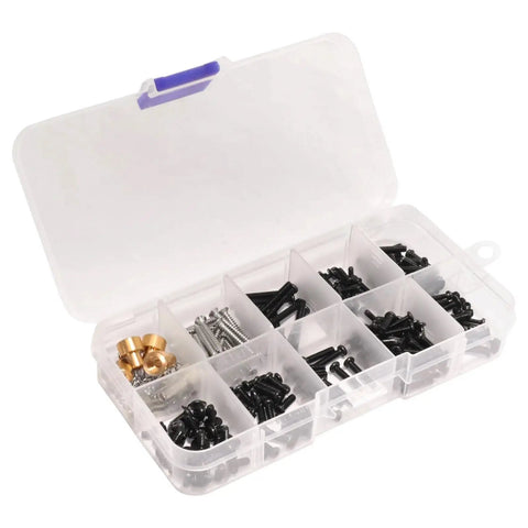 Metal Screw Set For One Twelfth RC Cars And Shells, Pro Grade, Heavy Duty Fasteners, Heat Conductive Alloy, Replaces Plastic Screws, Secure Car Body Shell, Raise The Column Fastener Kit, RC Accessories And Repair Tools in compartment case