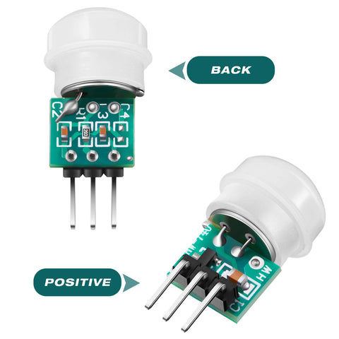Front and side view of AM312 PIR Sensor Module 10 Pack Mini Pyroelectric Infrared Motion Detector For DIY Electronics 2 7V To 12V