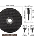 Dimensions of Six Piece Cut Off Wheel Set With One Quarter Inch Stem For Die Grinder, Built Tough Metal Cutting Discs Reinforced With Fiberglass