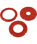 Rock Solid Router Table Insert Rings 3 Piece Set For Bosch RA1171 RA1180 RA1181 Models red plastic rings for precision woodworking.