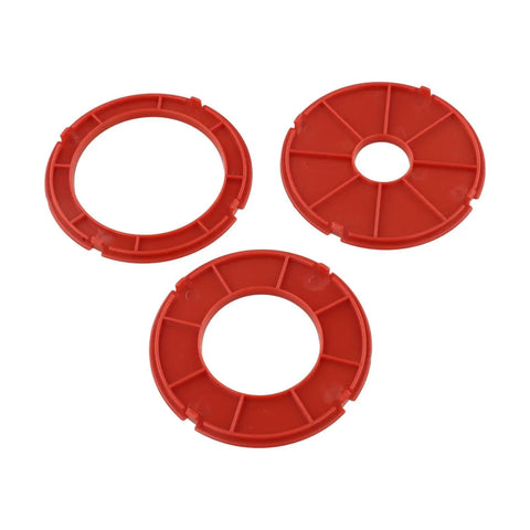Rock Solid Router Table Insert Rings 3 Piece Set For Bosch RA1171 RA1180 RA1181 Models red plastic rings for precision woodworking.