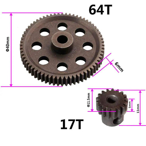 RC 64T Main Gear And 17T Pinion Gear Set For 1Tenth Scale Monster Trucks Upgrade Durable Metal Construction With 5mm Hole