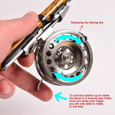 Close-up of Aluminum Alloy Fly Fishing Reel 1:1 Gear Ratio Right Handed Ice And Saltwater Tackle Accessory details