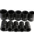 Premium 10 Piece Metric Impact Socket Set With Deep Chrome Vanadium Steel Sockets Ranging From 22mm To 50mm For Heavy Duty Automotive Repair And Professional Garage Work That Is Totally Built Tough, 10 deep black sockets