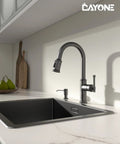 Black Stainless Kitchen Faucet With Pull Down Sprayer and Soap Dispenser, Single Handle High Arc Spout, 360 Degree Swivel
