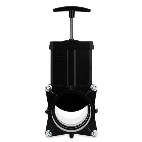 Must-Have RV Gate Valve With Built-In Clear Adapter And Four Bayonet Prongs, fits 3 inch sewer fittings, front view