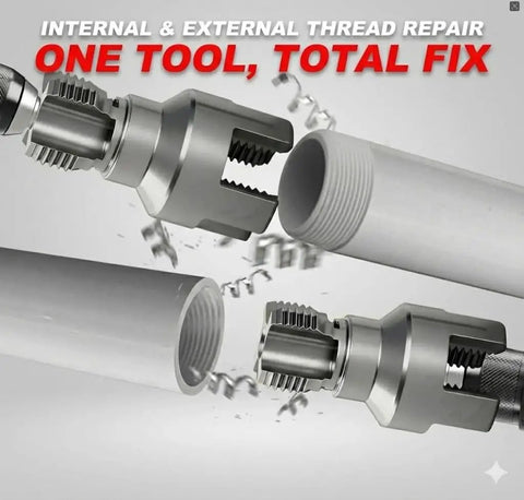 Integrated Internal And External Pipe Threading Tool Set For PVC And Plastic Pipes, Dual-Head, 3-Piece, DIY Friendly in use.