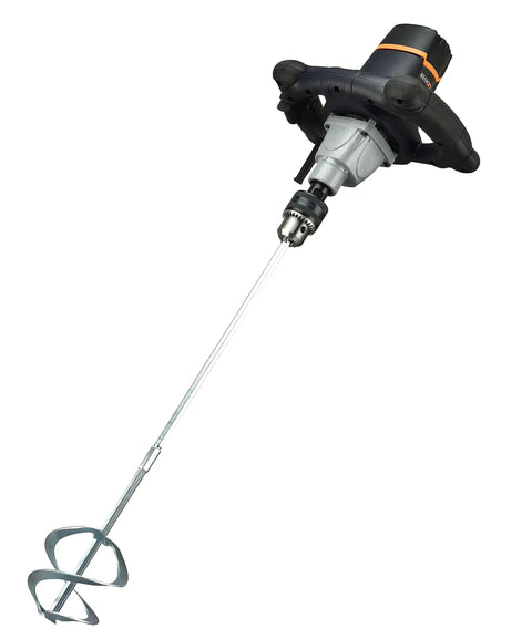 Heavy Duty 12 Amp Concrete And Mortar Mixer With Soft Start For Smooth Pours Five Eighth Inch Keyed Chuck Includes One Hundred Millimeter Large Spiral Mixing Paddle Durable Die Cast Gearbox Built To Last For Home Reno Or Professional Jobs visible