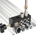 Aluminum Profile Drill Guide for Access Holes, Precision Drill Jig for 2020 2040 3030 3060 4040 Extrusions, shown installed on profiles