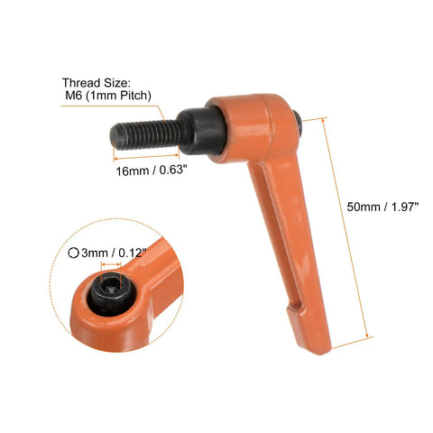 4 Pack Beast Mode Adjustable Clamping Lever Handles With Quick Release Ratchet M6x16mm Male Thread Heavy Duty Aluminum Bolt Knobs Featuring 50mm Levers Orange Coated Finish Perfect For Rig Mods