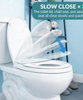 No Sweat Soft Close Square Toilet Seat With Built In Toddler Training Contour demonstrating slow close feature, showing gradual lid closure.