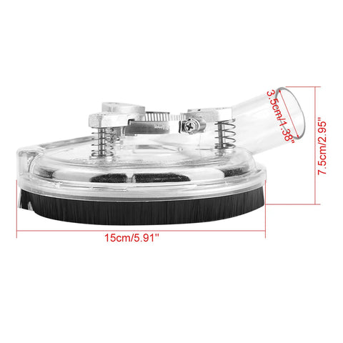 Universal Angle Grinder Dust Cover And Guard For 4 And 5 Inch Pro Polishing Machines featuring clear design and dust collection brush.