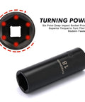 Deep 1/2 Inch Drive Impact Socket Set, Metric And SAE, 6 Point, Cr-V Steel, focus on 18mm socket with six-point design highlighted.