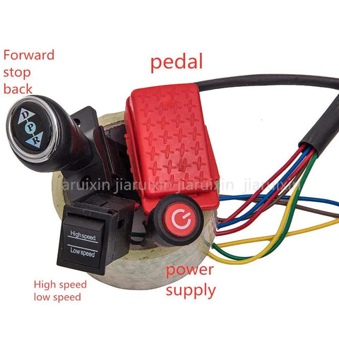 Red pedal and switches from Kids Electric Car DIY Wiring Kit With Switches For Custom Ride On Toys And Self Made Toy Car Parts Set