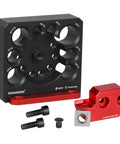 Compact Dowel Cutter Plate With Indexable Carbide Inserts For Drills Eight Imperial Holes From Five Sixteenths To Three Quarters Of An Inch In One Sixteenth Inch Increments Pro Grade Sleek Dowel Maker For Smoother Cuts shown with red attachment and screws.
