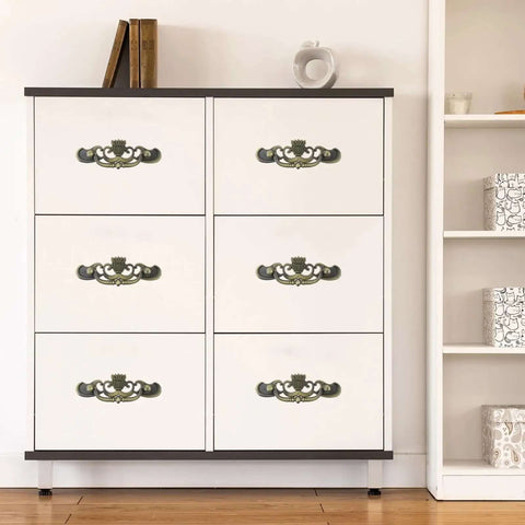 White dresser with Six Pack Bail Pull Handles For Cabinets, 3.89 Inch Total Length, showing antique bronze zinc alloy details
