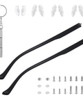 Black Eyeglasses Repair Kit With Straight Up Solid Temple Arms And Premium Nose Pads includes tools and parts for easy frame repairs.