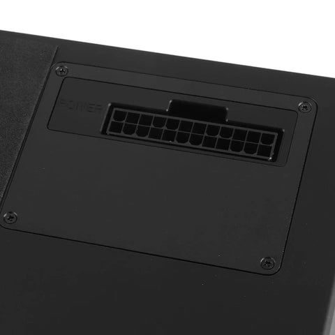 Power connection panel on a portable external GPU dock for efficient graphics use. Kick Your Rig Into Gear With This Portable External GPU Dock Packing A Blazing 40Gbps Thunderbolt Link Plus PCIe X16 Graphics Bay And 60W Fast Charge Port For Plug And Play Setup.